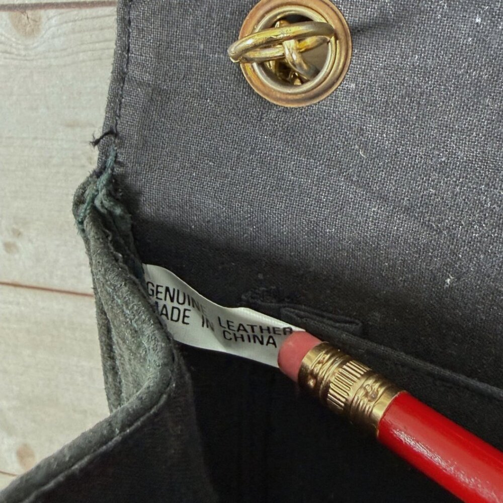 Leather Dark Green Quilted Suede Crossbody Purse Gold Chain Bag Dark Academia - Picture 8 of 12